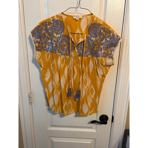 THML Tops - THML Yellow Embroidered Blouse Short Sleeve Boho